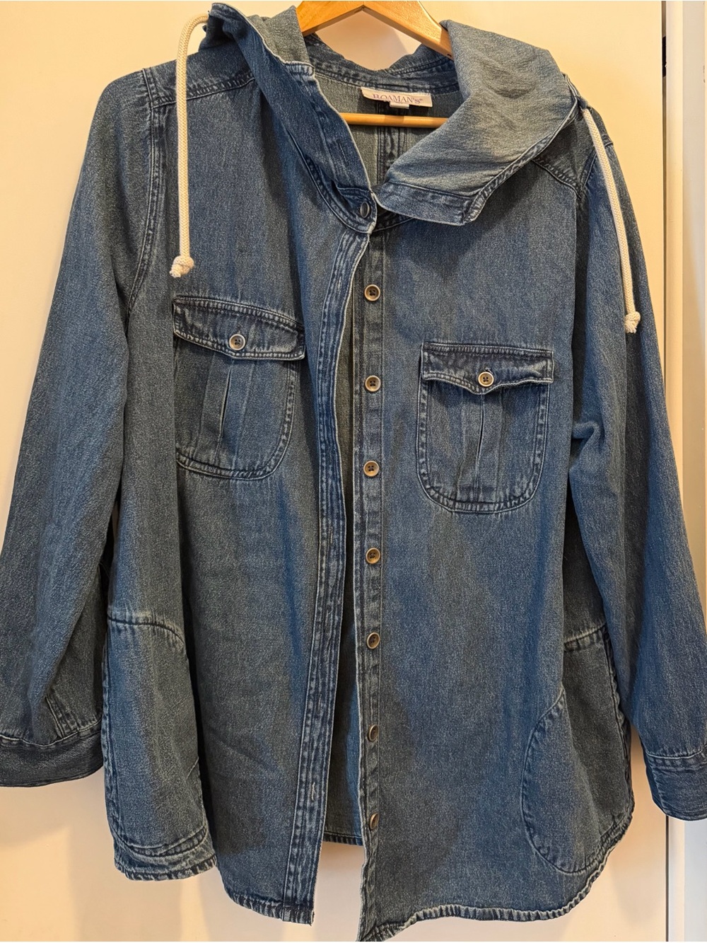 Roaman's Blue Denim Hooded Jean Jacket